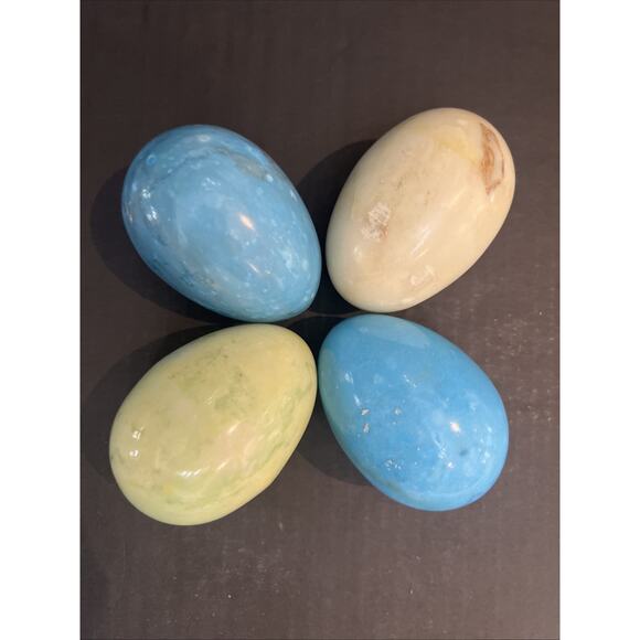 Lot of 4 Marble Alabaster Stone Easter Eggs Colorful Spring Decor 3” - Picture 2 of 2